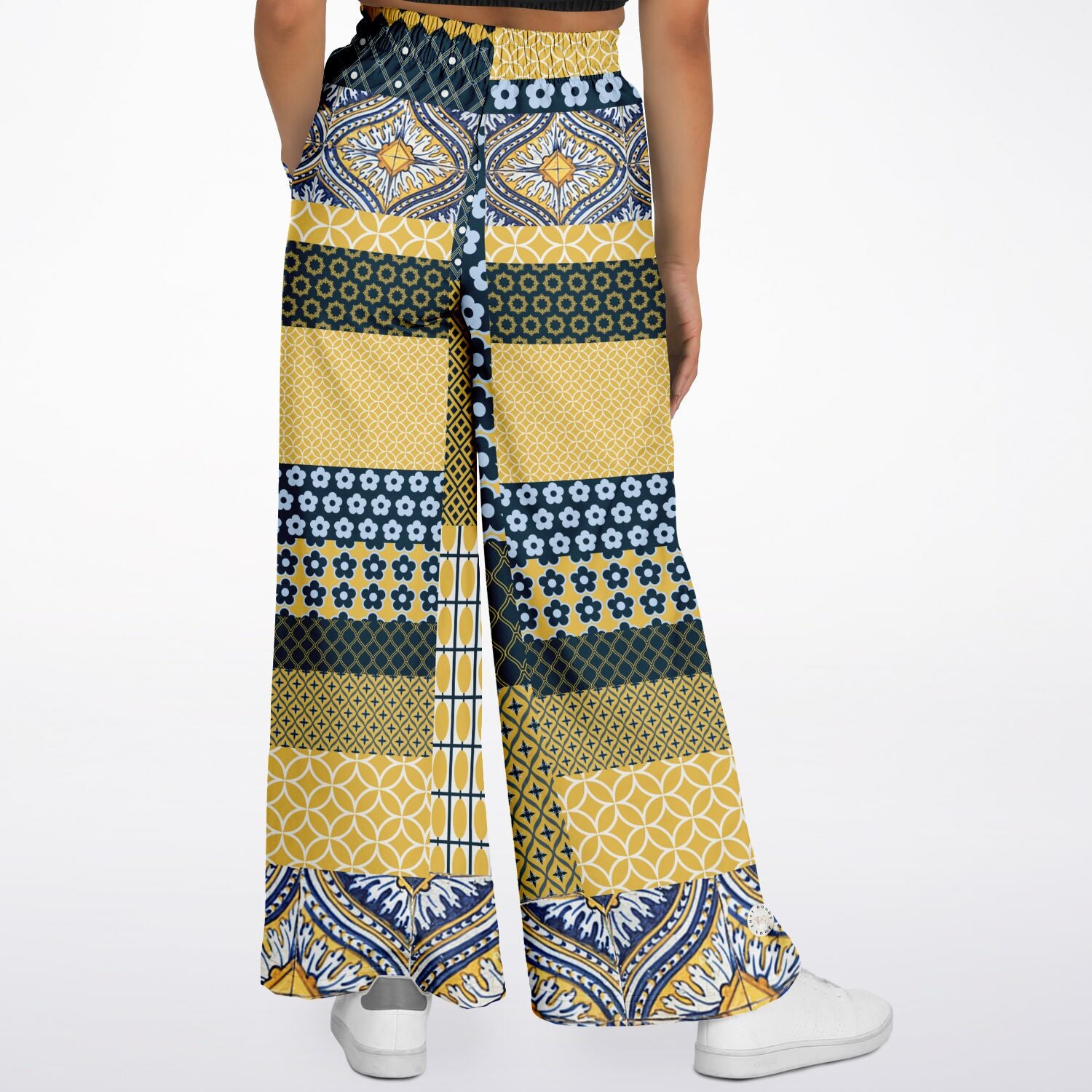 Le Dauphin Patchwork Print Eco-Poly Wide Leg Pants