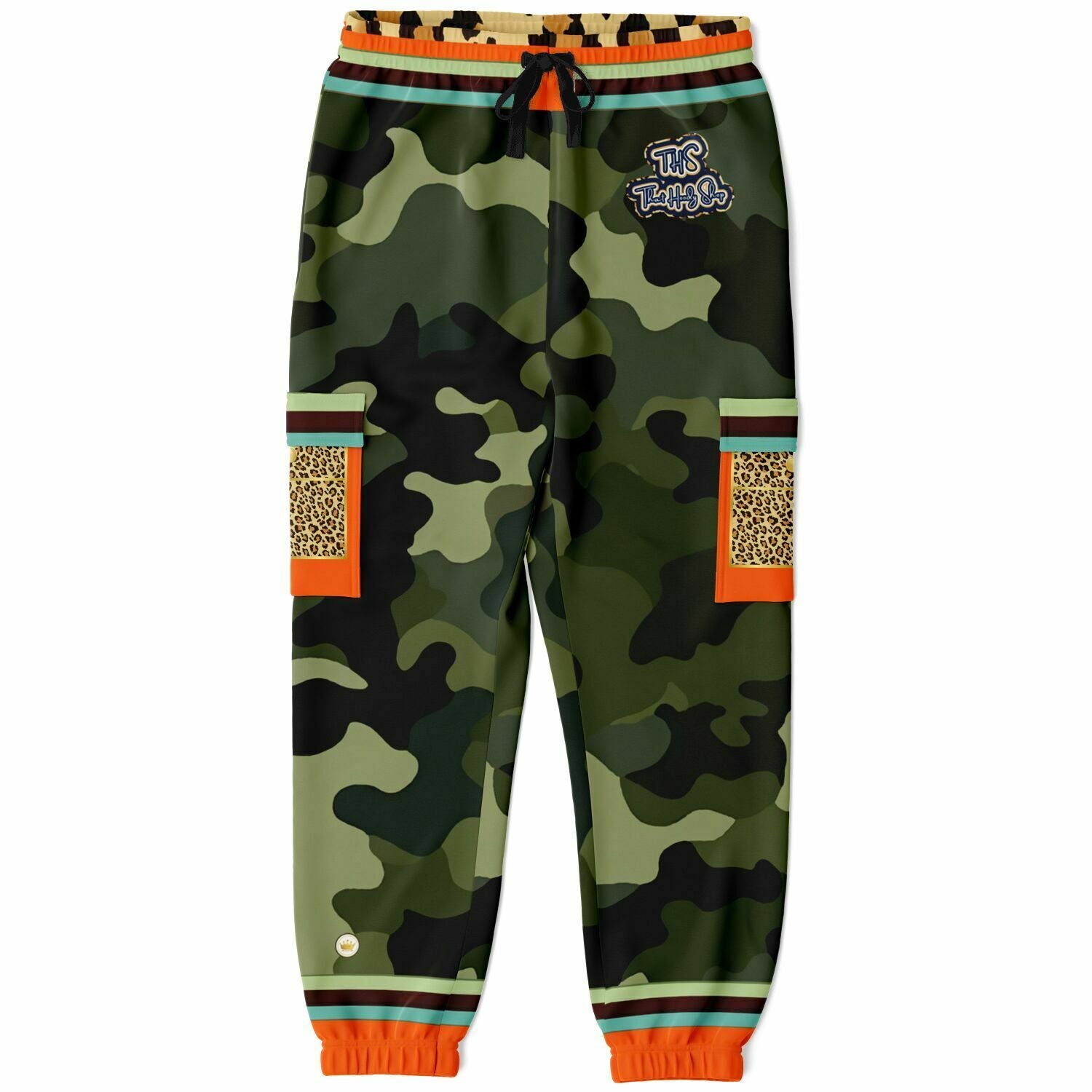 Joggers cargo unisex de poliéster ecológico LUXE con camuflaje verde emitidos por el gobierno 