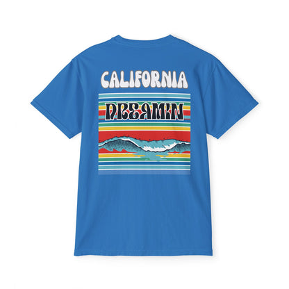 California Dreamin Ocean Wave Stripe Heavyweight Unisex Pocket T-Shirt