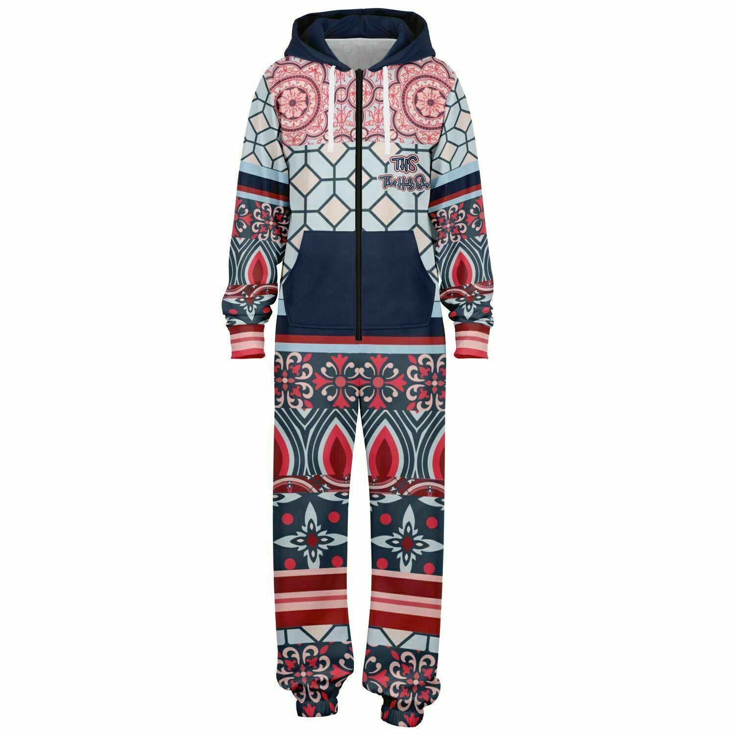 Pink Montauk Geo Patchwork Unisex Eco-Poly Jumpsuit