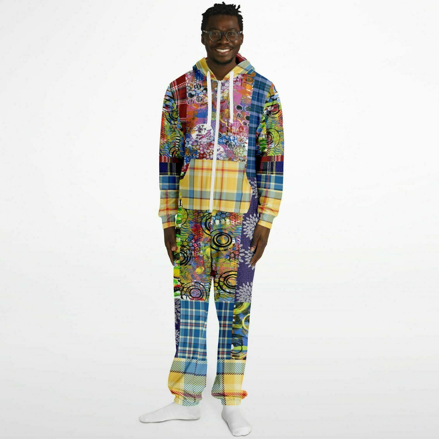 Mameluco polar unisex con patchwork geométrico a cuadros de Barcelona