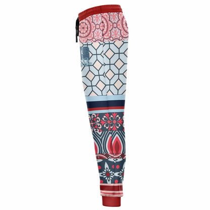 Joggers unisex de poliéster ecológico Montauk Geo Patchwork rosa 