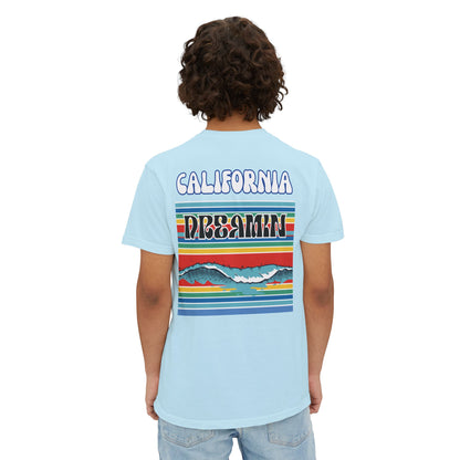 California Dreamin Ocean Wave Stripe Heavyweight Unisex Pocket T-Shirt