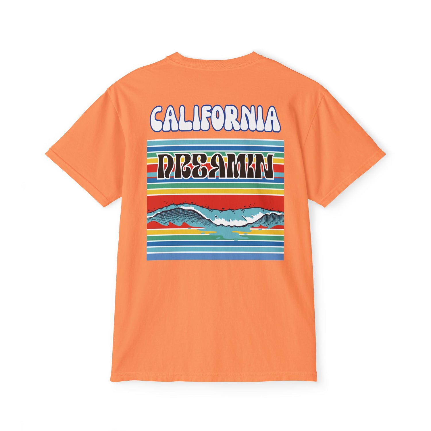 California Dreamin Ocean Wave Stripe Heavyweight Unisex Pocket T-Shirt