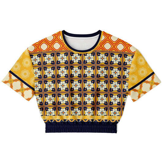 Suéter corto de manga corta de poliéster ecológico con patchwork de Gypsy Harvest 