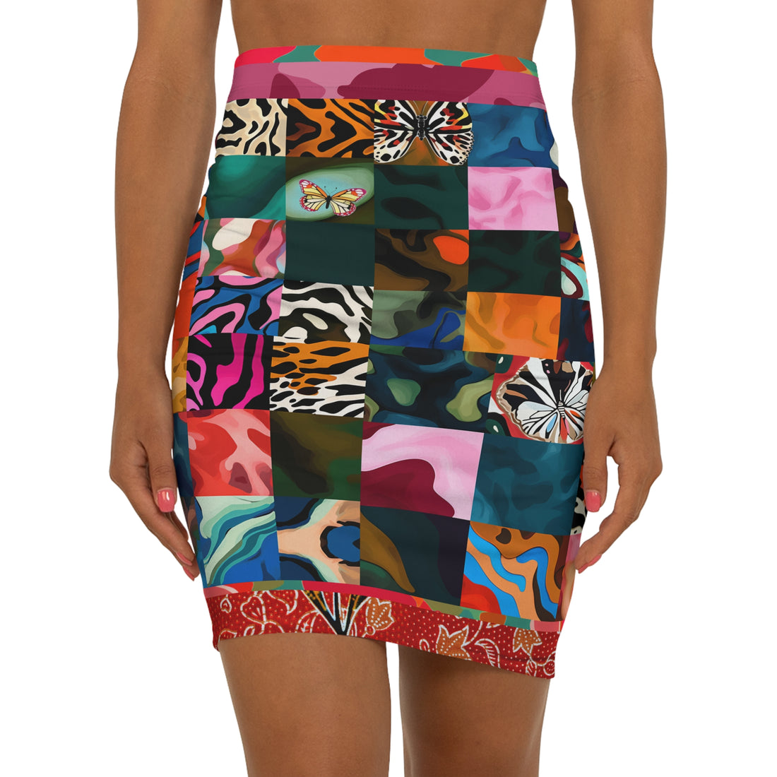 Black Jesus Hidden Butterfly Patchwork Fitted Pencil Skirt