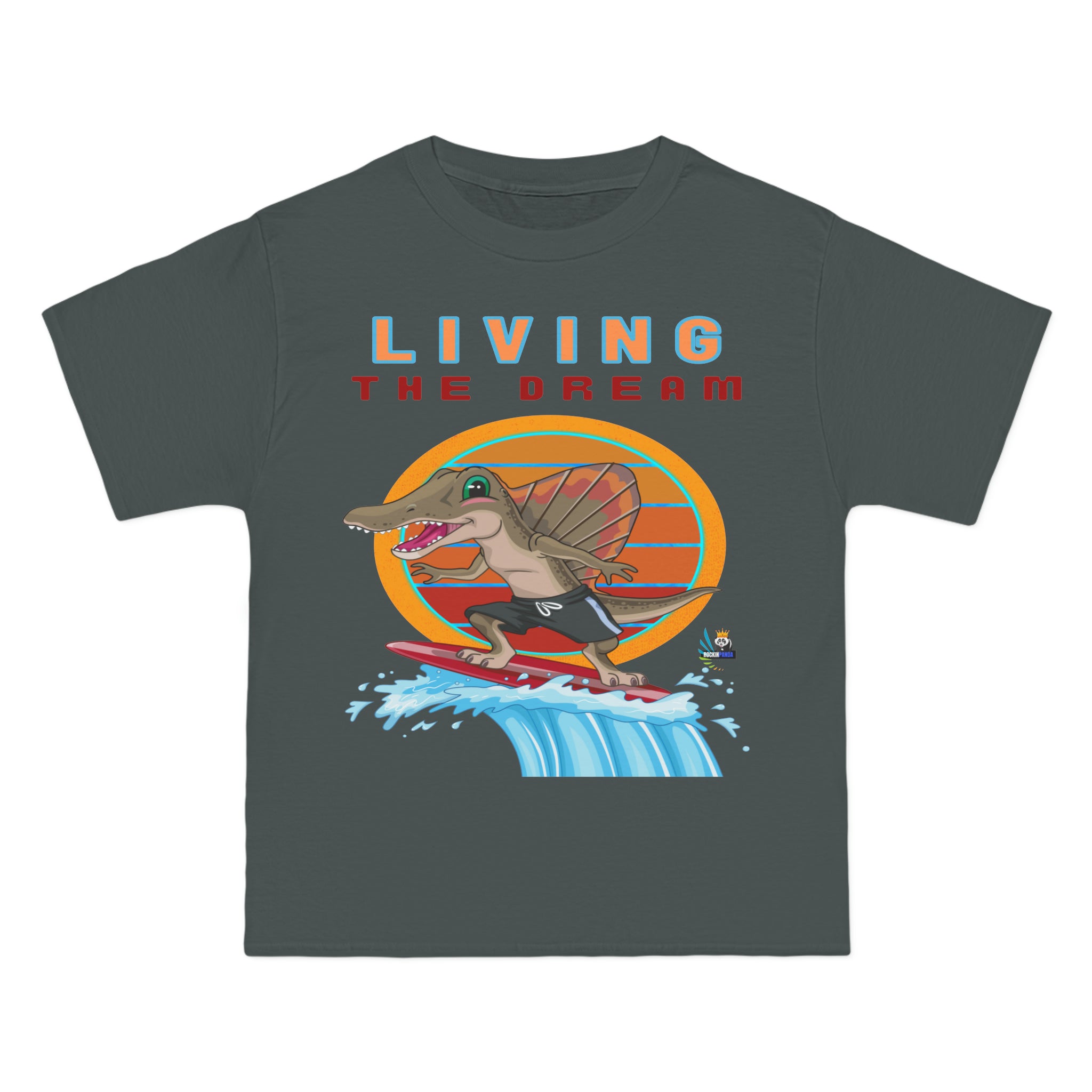 Camiseta pesada Living the Dream Dinosaur Surfer