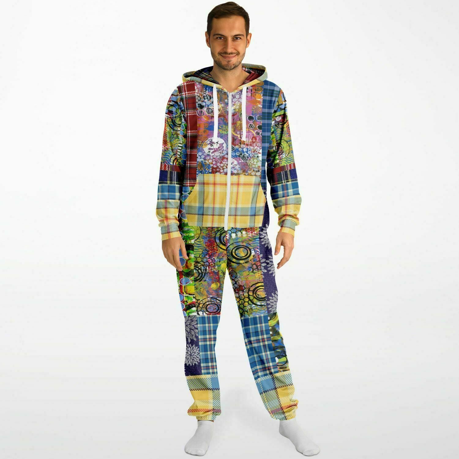 Mameluco polar unisex con patchwork geométrico a cuadros de Barcelona