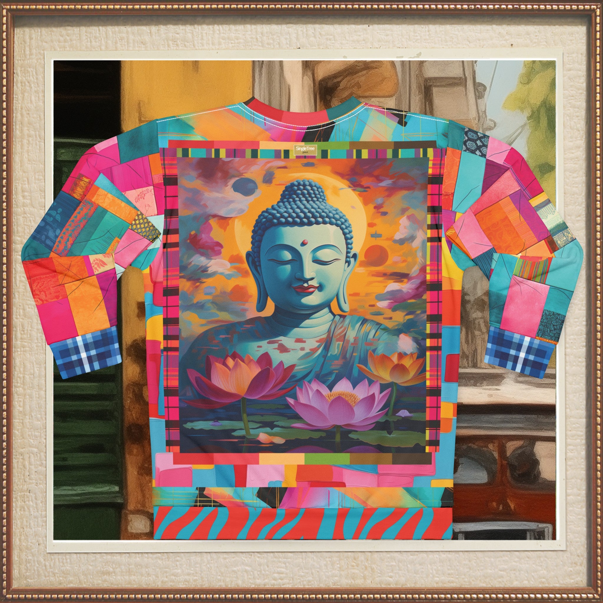 Buddha in Sun Salutation Lotus Floral Unisex Sweatshirt (Gold Label)