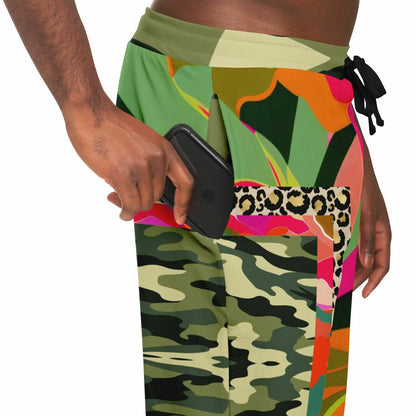 Pink Mardi Gras Floral Camo Plaid Eco-Poly Unisex Joggers