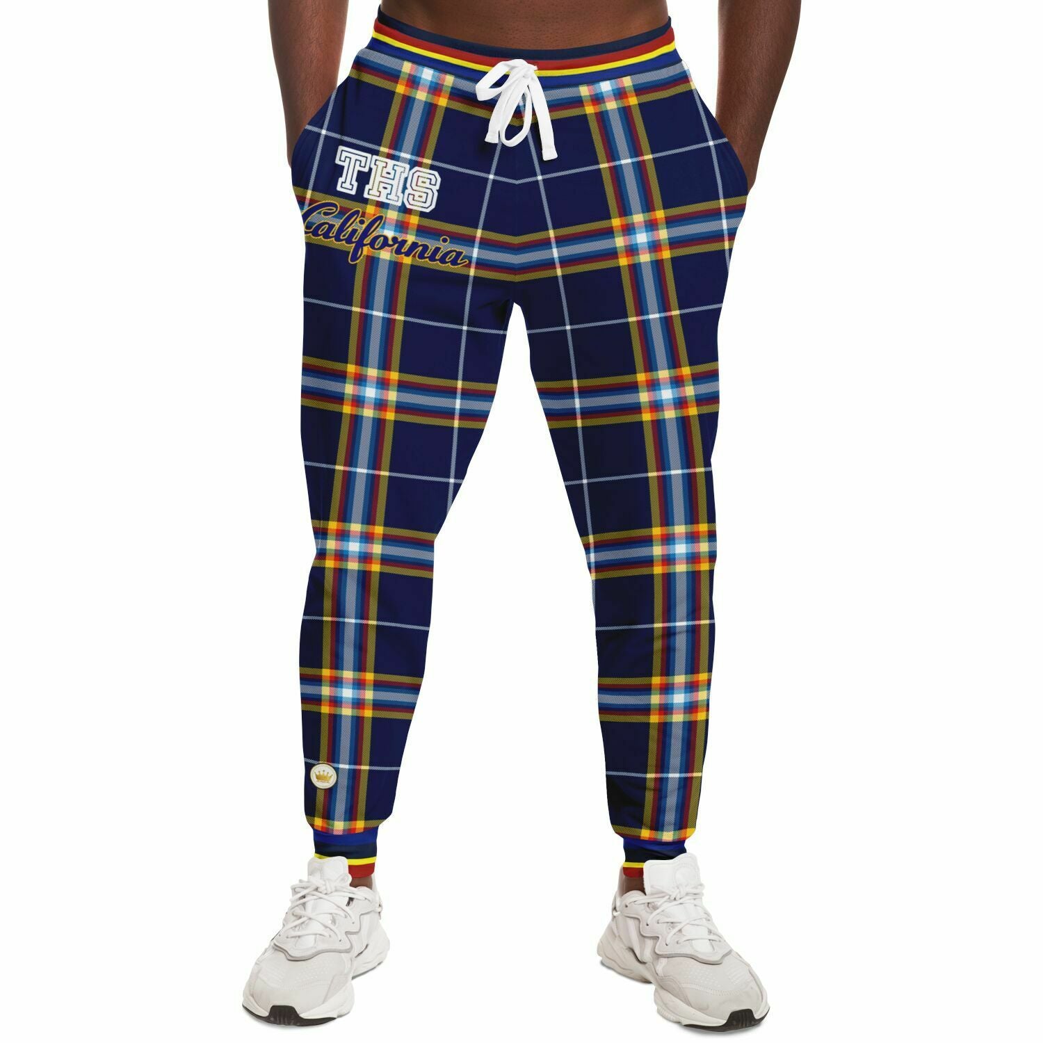 Joggers unisex THS California Eco-Poly a cuadros universitarios azules 