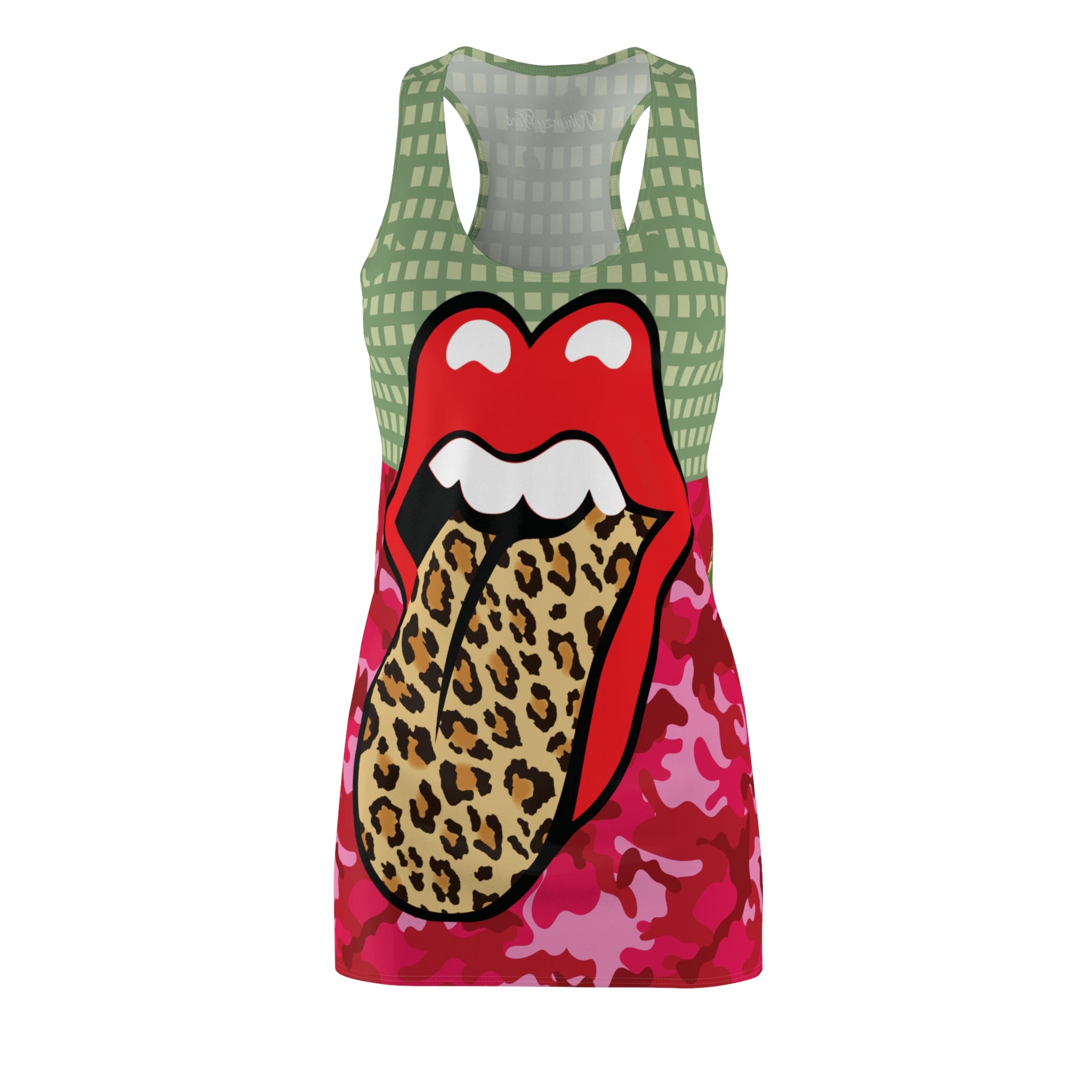 Green Apple Leopard Lips Camouflage Racerback Dress