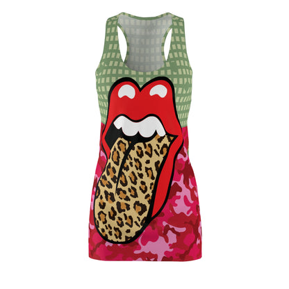 Green Apple Leopard Lips Camouflage Racerback Dress