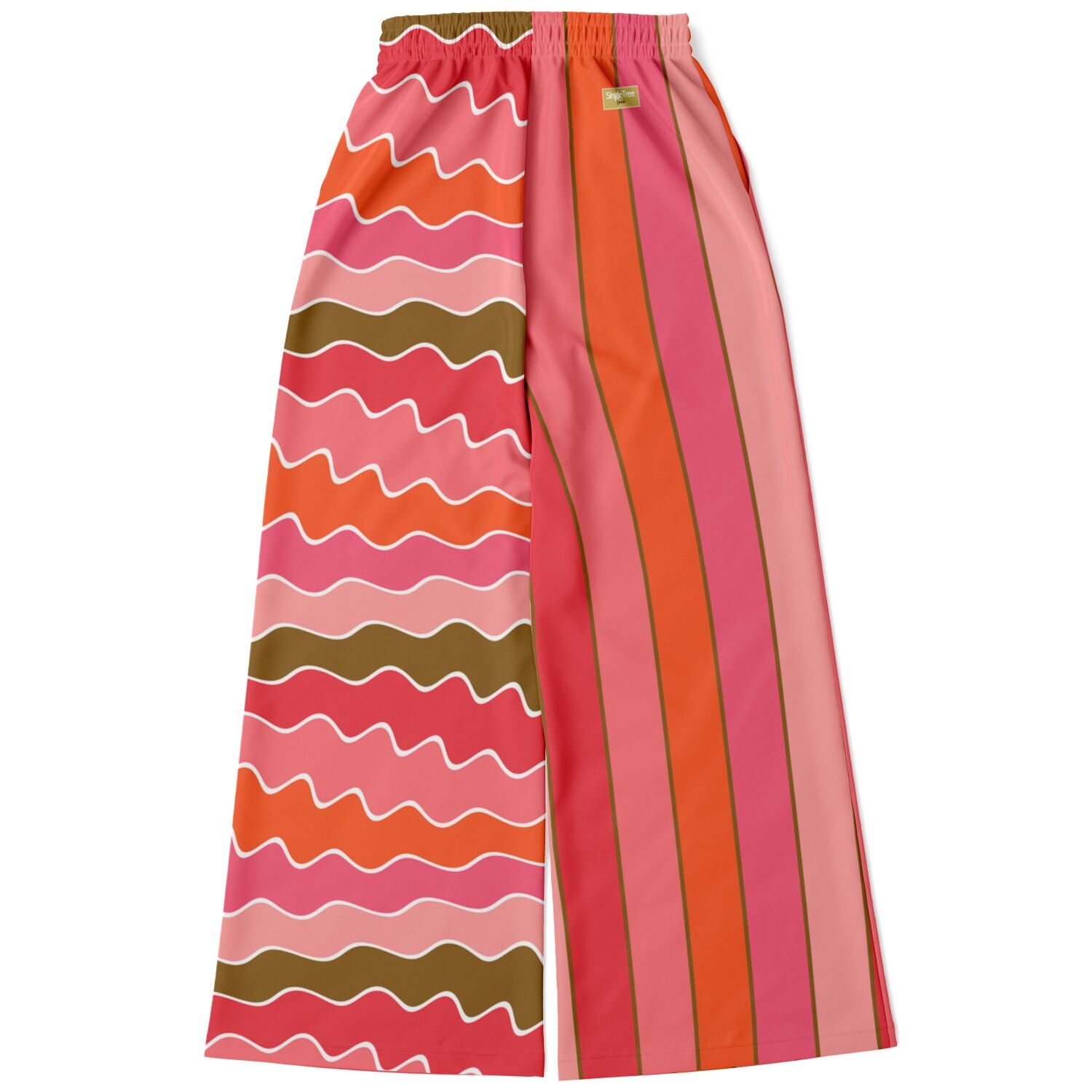 Coral Lipstick Rugby Stripe Eco-Poly Wide Leg Pants