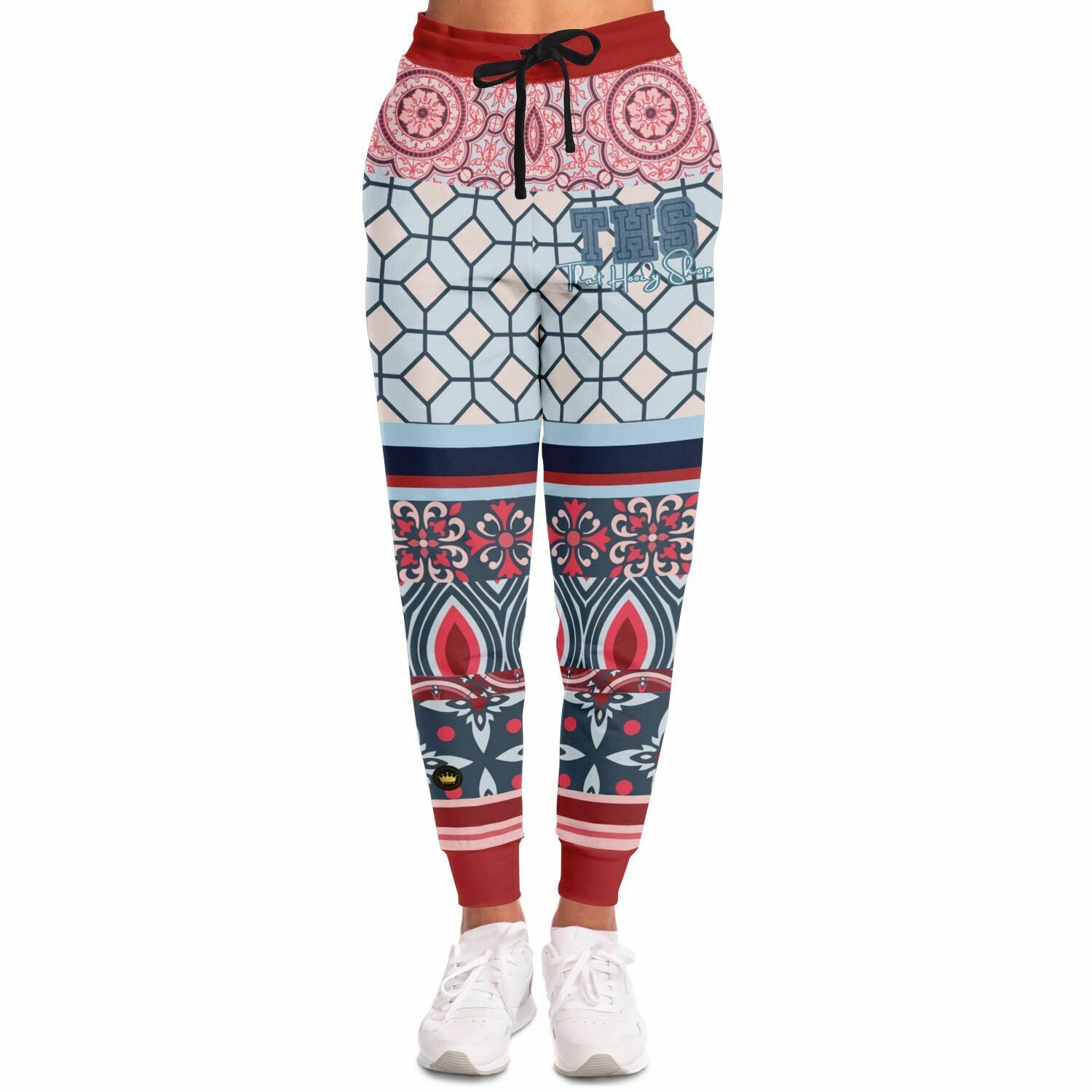 Joggers unisex de poliéster ecológico Montauk Geo Patchwork rosa 