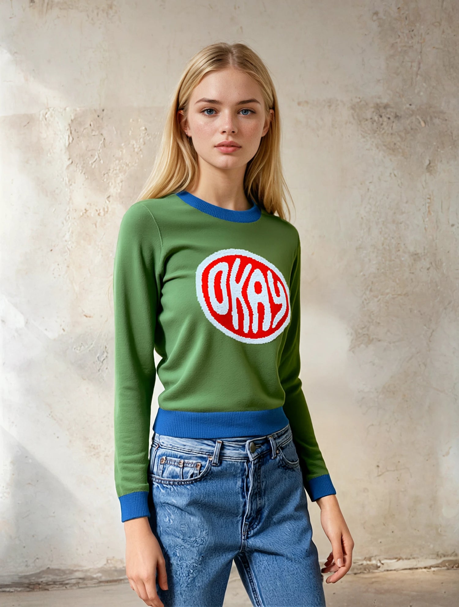 Okay-Okay Knitted Crewneck Unisex Sweater