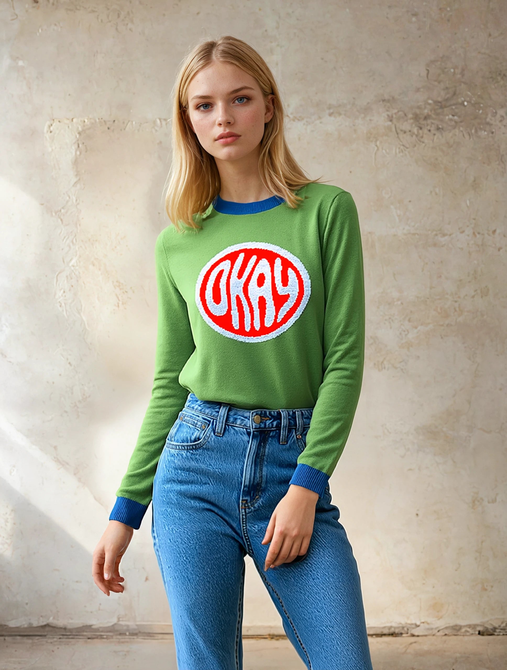 Okay-Okay Knitted Crewneck Unisex Sweater