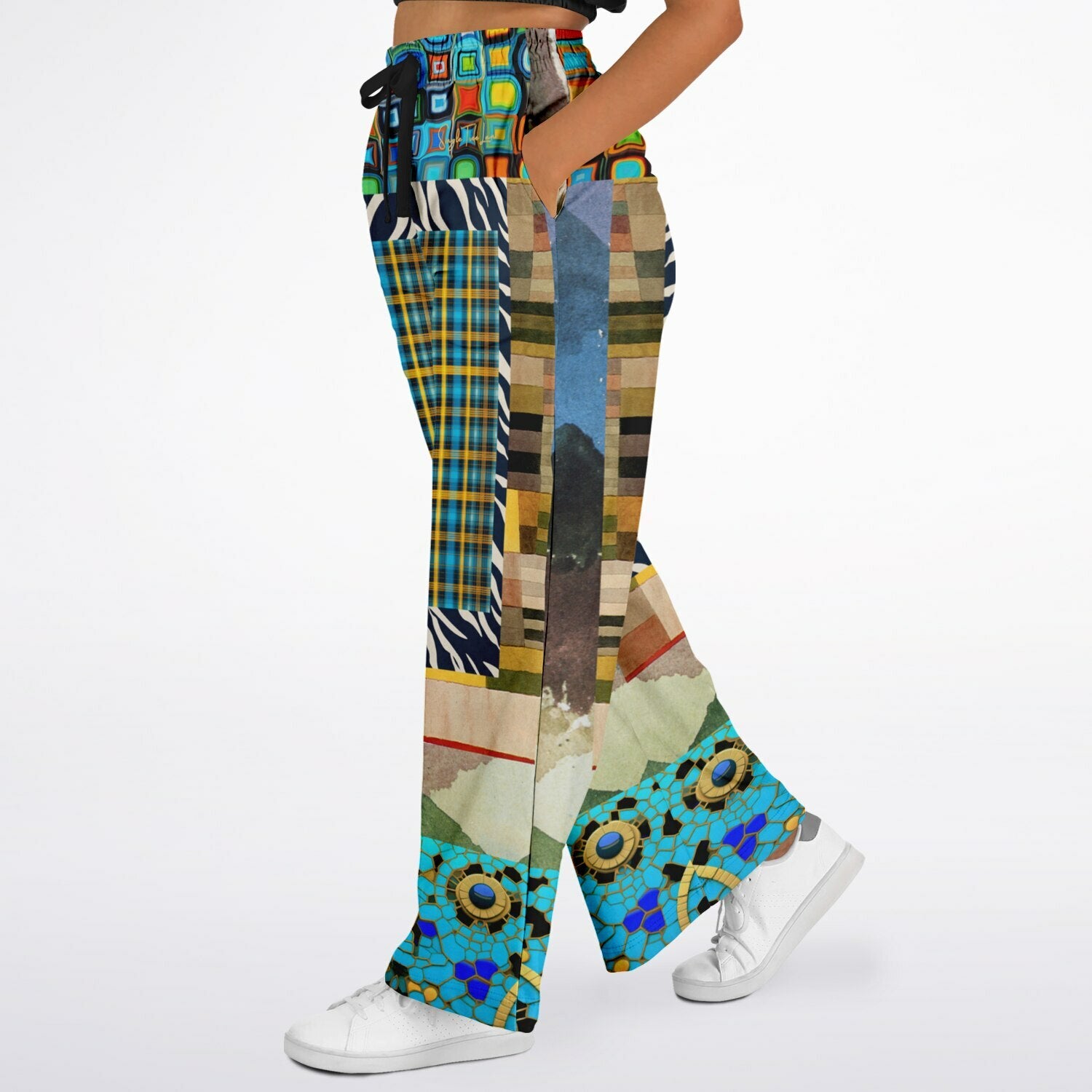 Forest Fowl in the Garden of Eden Abstract Geo Eco-Poly Wide Leg Pants