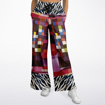 Forest Fowl in the Garden of Eden Red Stripe Eco-Poly Wide Leg Pants