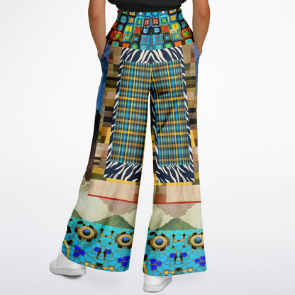 Forest Fowl in the Garden of Eden Abstract Geo Eco-Poly Wide Leg Pants