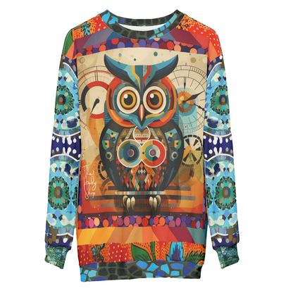 The Owls Have IT Steampunk Design Mid-Weight Polyester Unisex Sweatshirt (Gold Label)