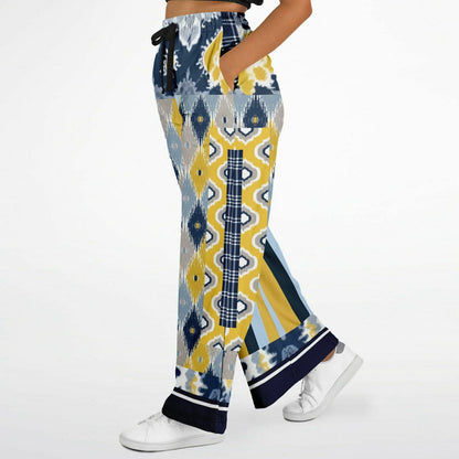 Royal Navy and Yellow Indian Batik Eco-Poly Wide Leg Pants