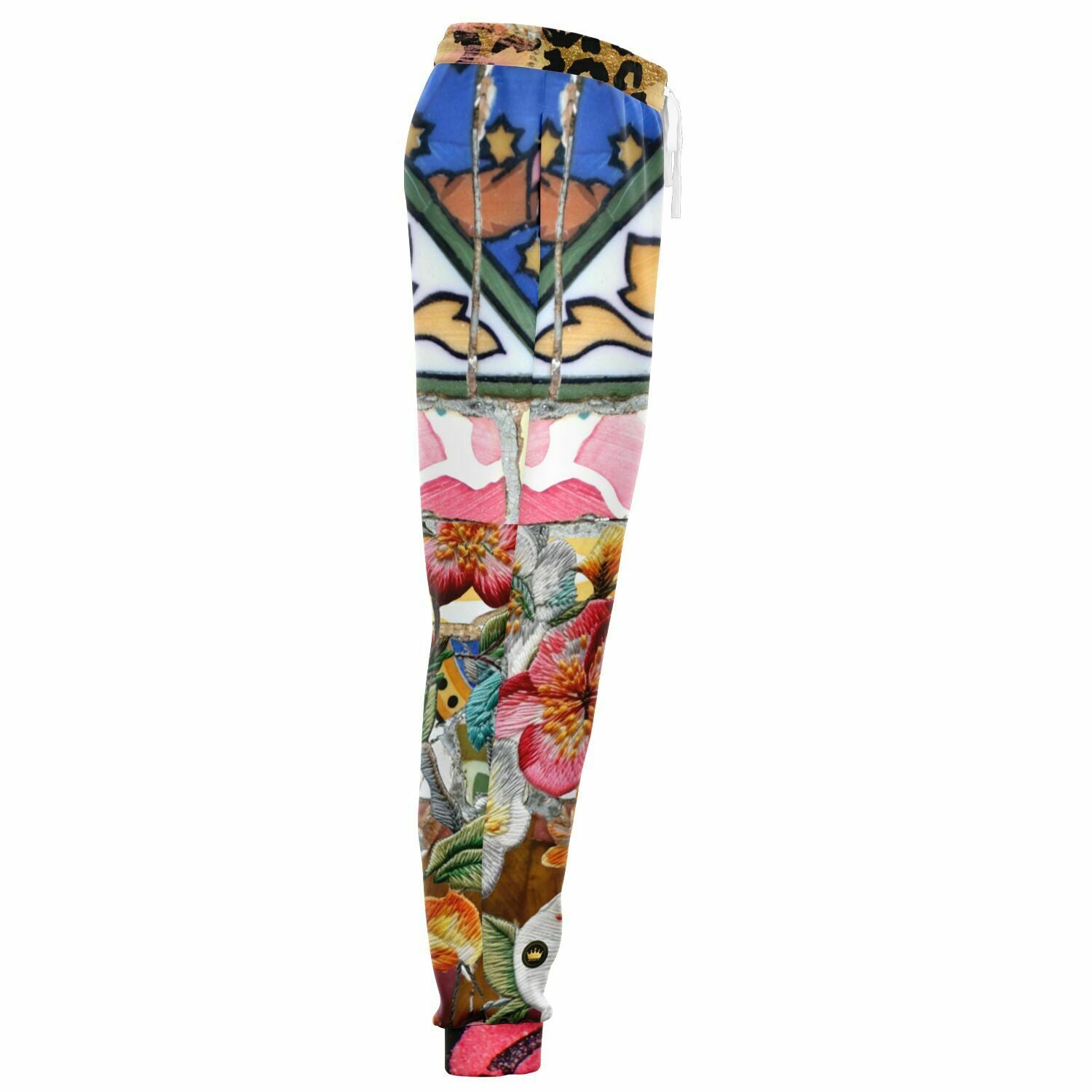 Joggers unisex de poliéster ecológico con mosaico floral de sabana africana rosa 