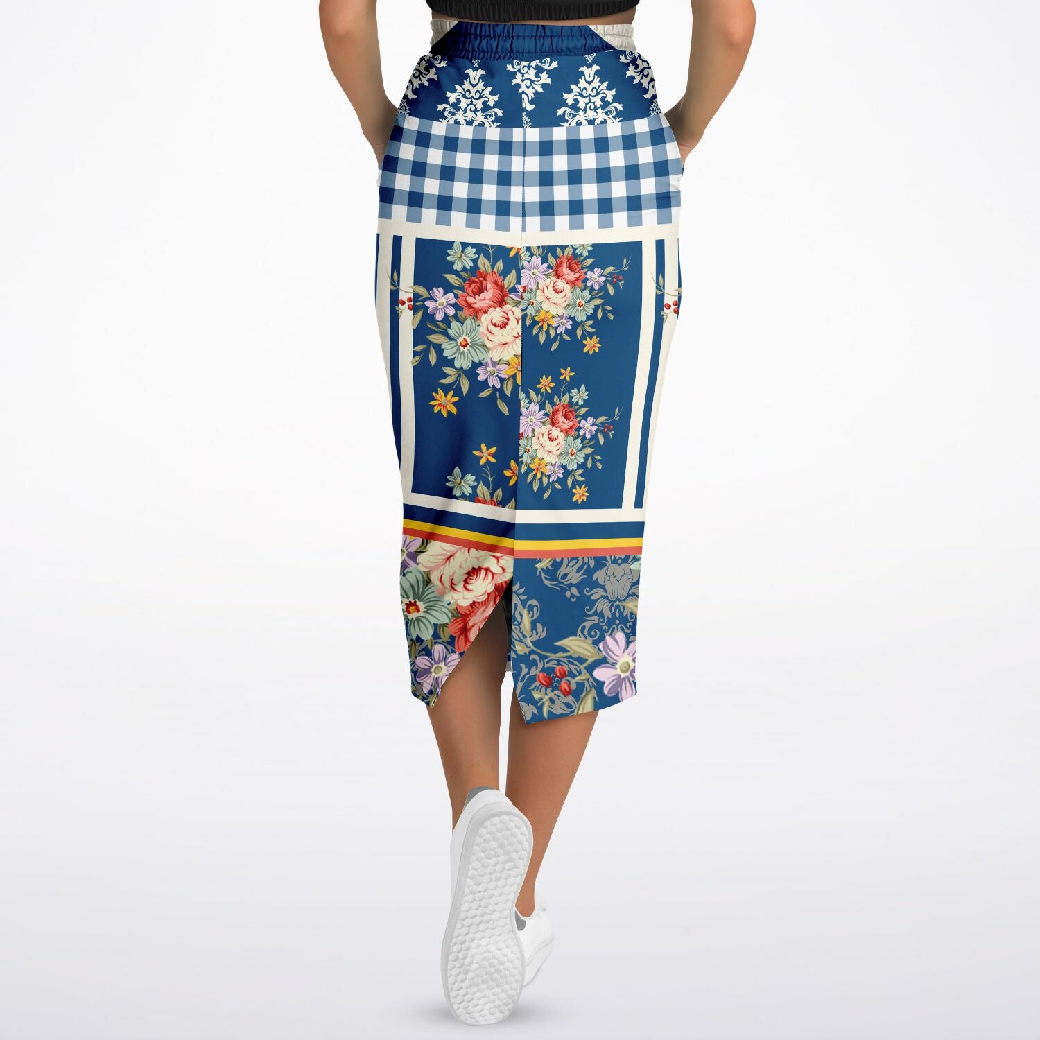 Porcelain Fleur Floral Print Eco-Poly Long Pocket Skirt