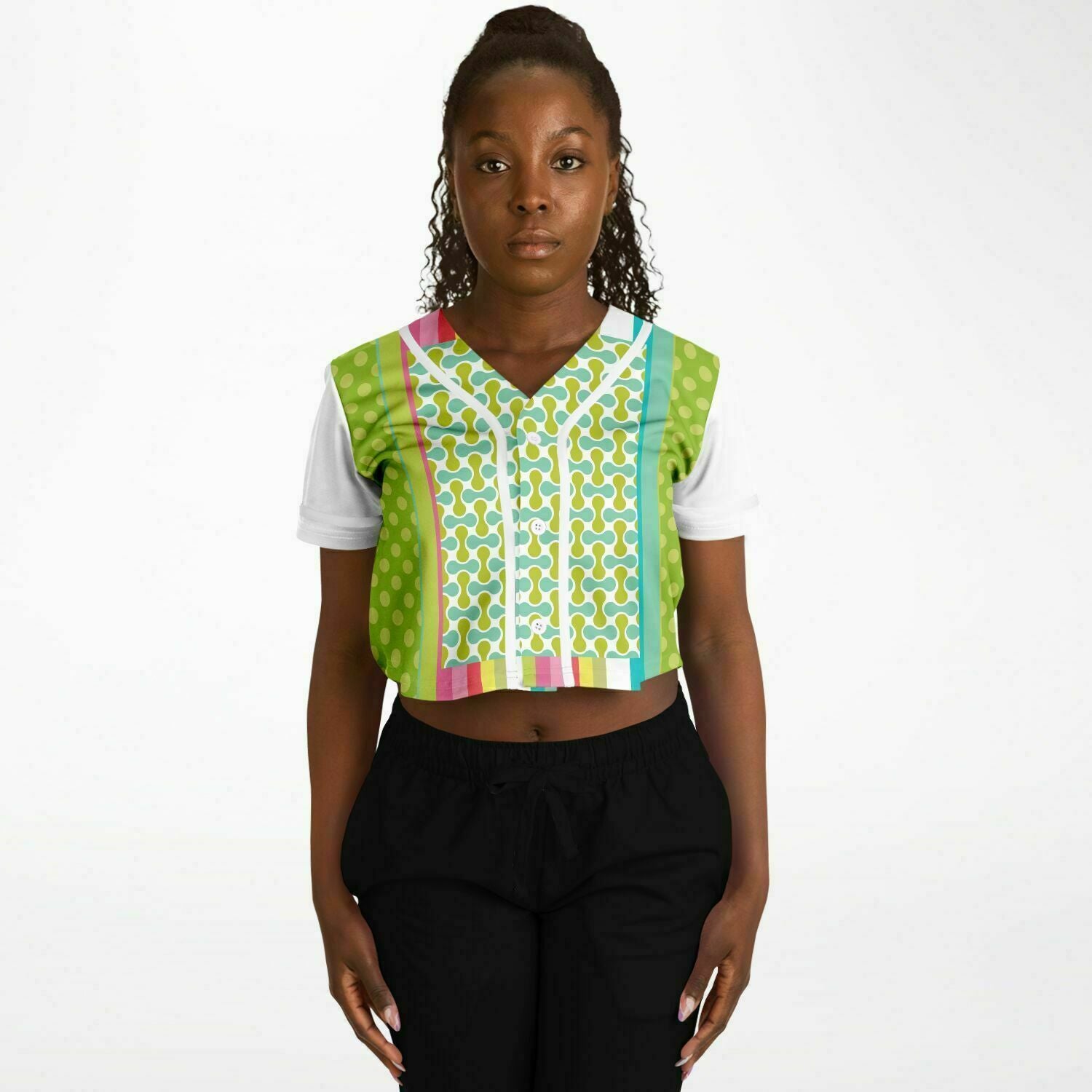 Green Anjou Pear Eco-Poly Cropped Button Front Jersey