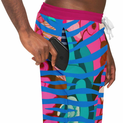 Pantalones deportivos unisex de poliéster ecológico con cebra floral de Pink Passion 