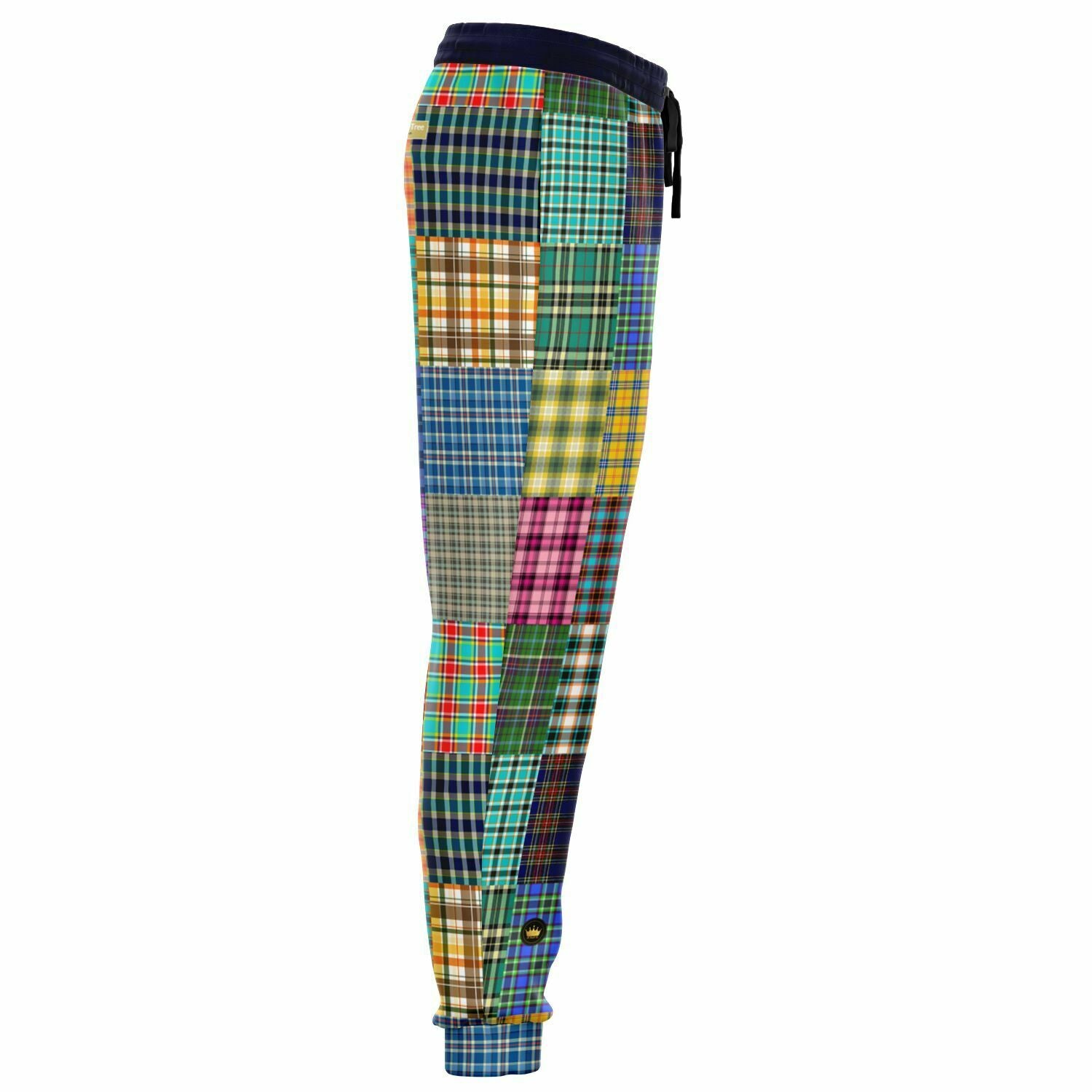 Joggers unisex de poliéster ecológico con patchwork a cuadros Woodsman de The Preppy 