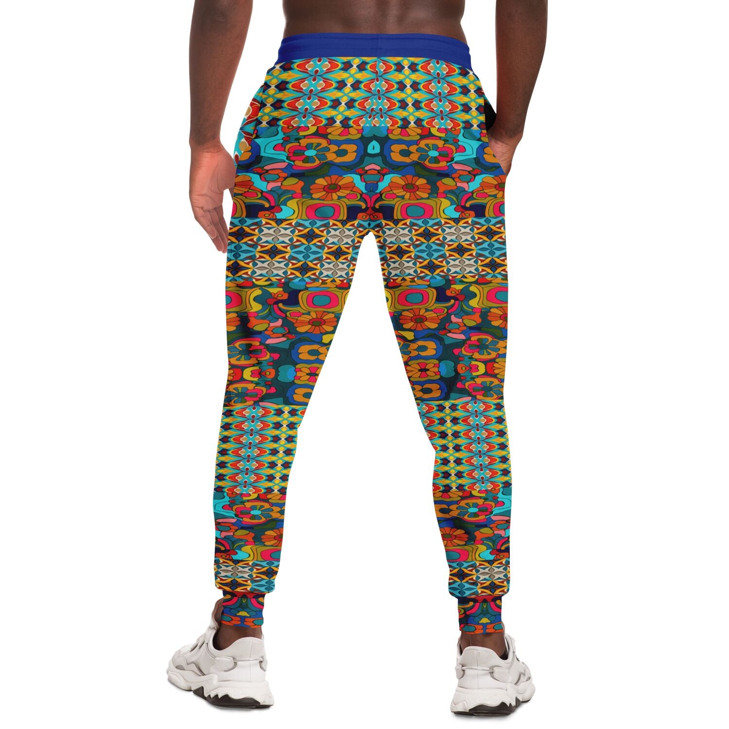 Joggers unisex de poliéster ecológico con diseño geométrico en azul de Cool Chick 