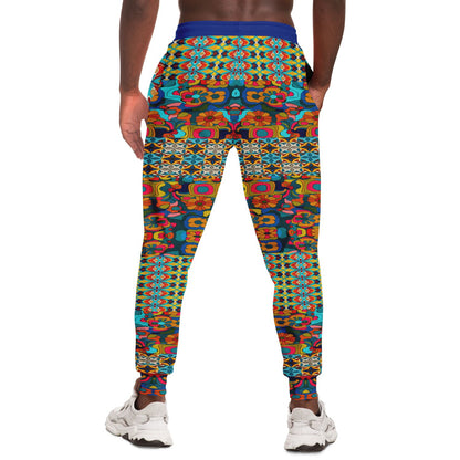 Joggers unisex de poliéster ecológico con diseño geométrico en azul de Cool Chick 