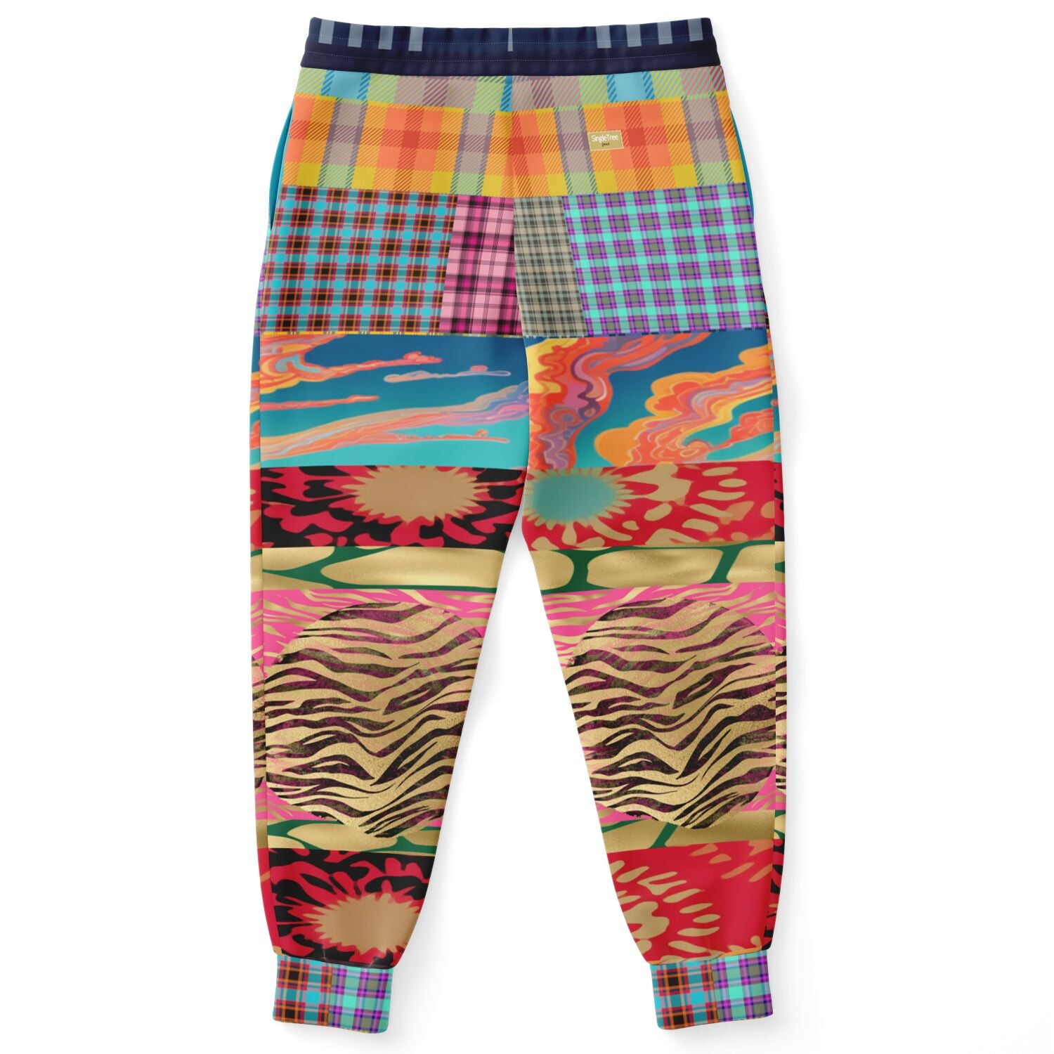 Walking the Runway Joggers unisex de eco-poliéster con patchwork de cebra