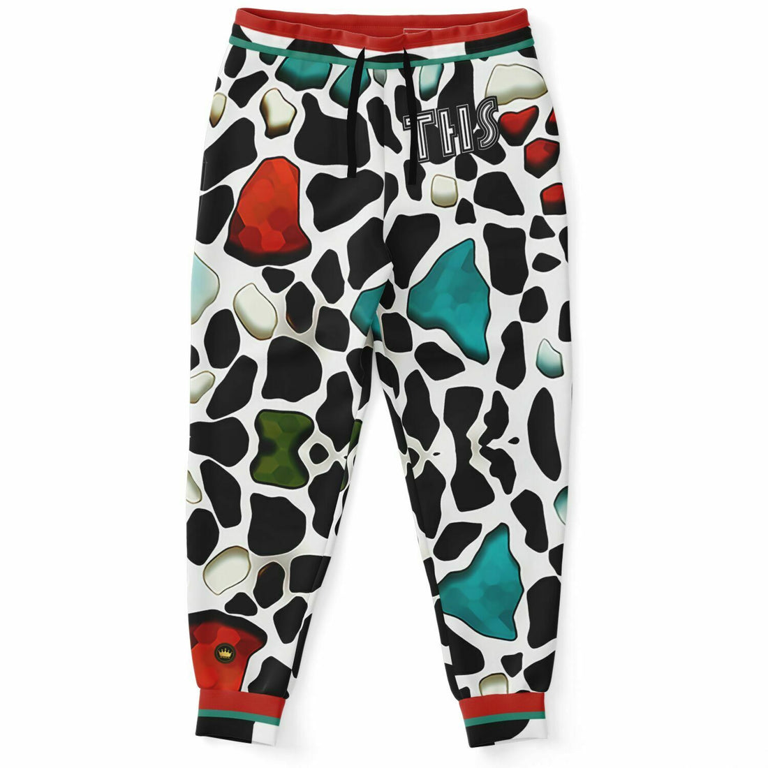 Jogger unisex de poliéster ecológico de vaca con joyas rojas 