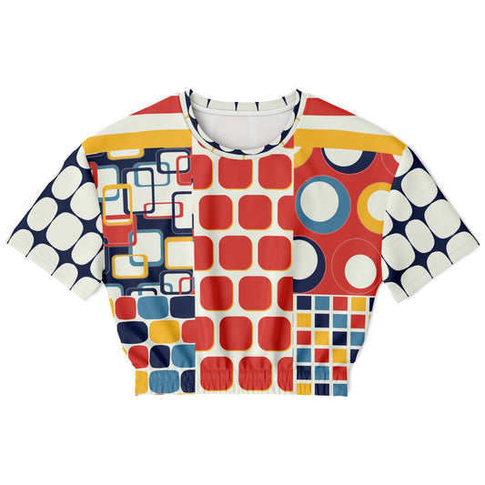 Primary Skool Retro Geo Eco-Poly Short Sleeve Cropped Sweater