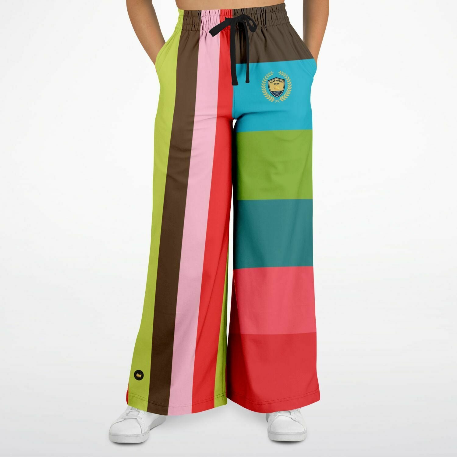 Watermelon Crush Rugby Stripe Eco-Poly Wide Leg Pants