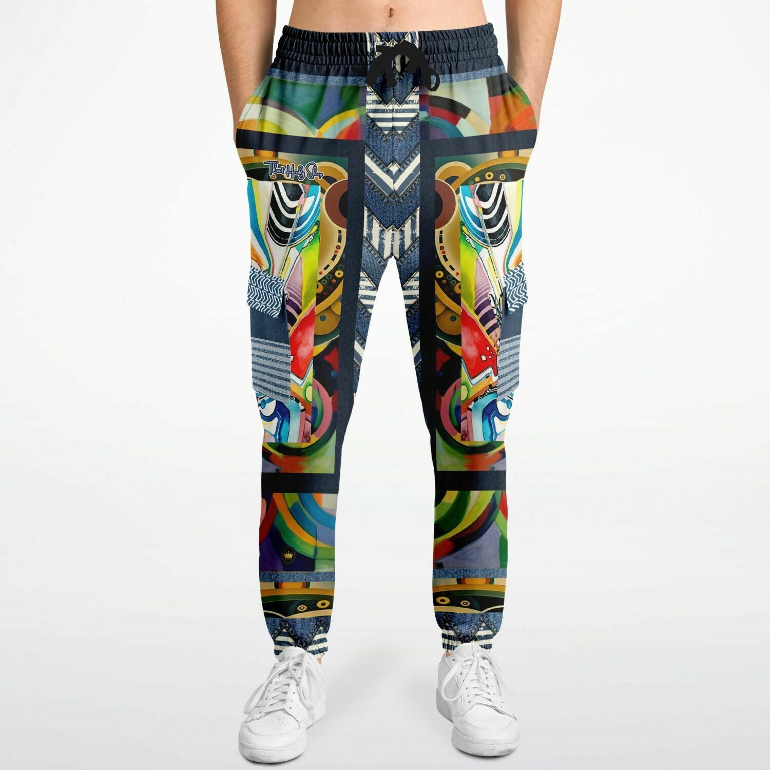 Sphynx of the New Realm Denim Rainbow Swirl Eco-Poly Joggers cargo unisex