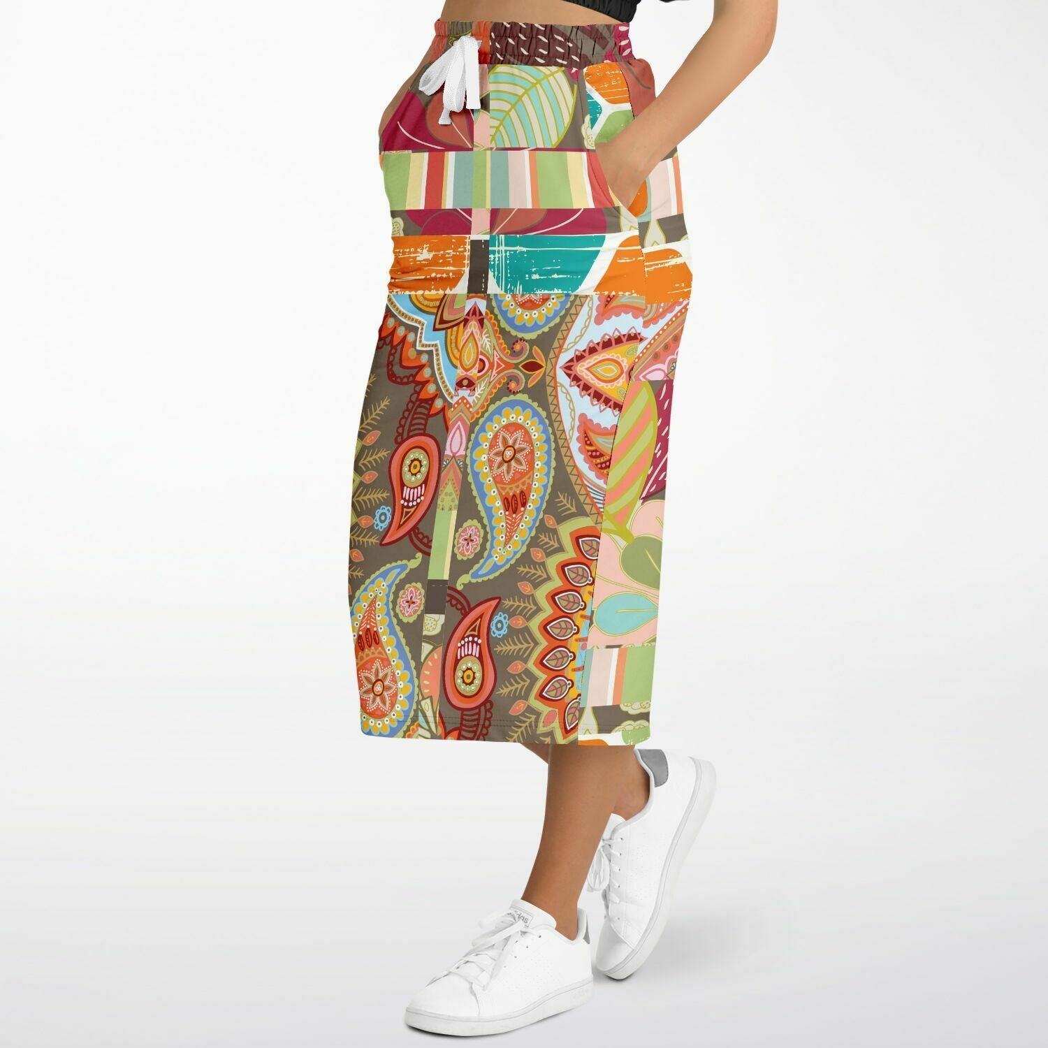 Wyatt Earth Retro 70s Paisley Print Eco-Poly Long Pocket Skirt