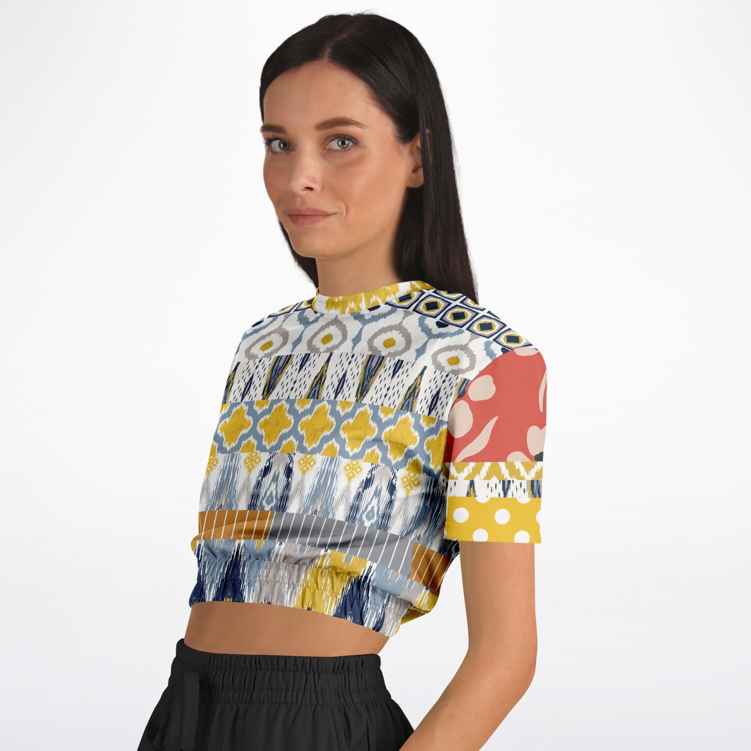 Tallulah Bankhead Elevate Patchwork Short Sleeve Eco-Poly Cropped Sweater