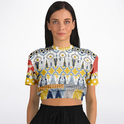 Tallulah Bankhead Elevate Patchwork Short Sleeve Eco-Poly Cropped Sweater