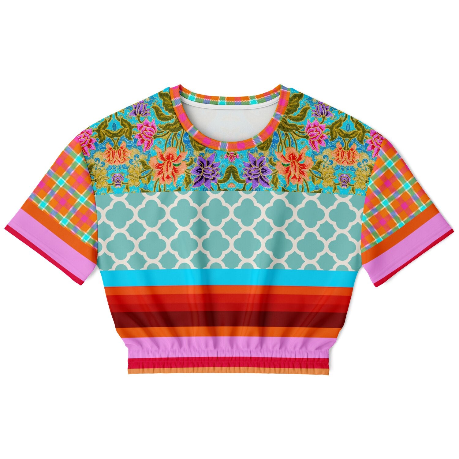 Age of Aquarius Batik Floral Stripe Eco-Poly Cropped Pullover