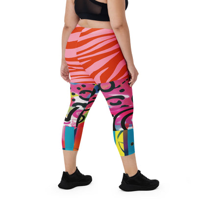 Space Girl in Pink Abstract Capri Leggings