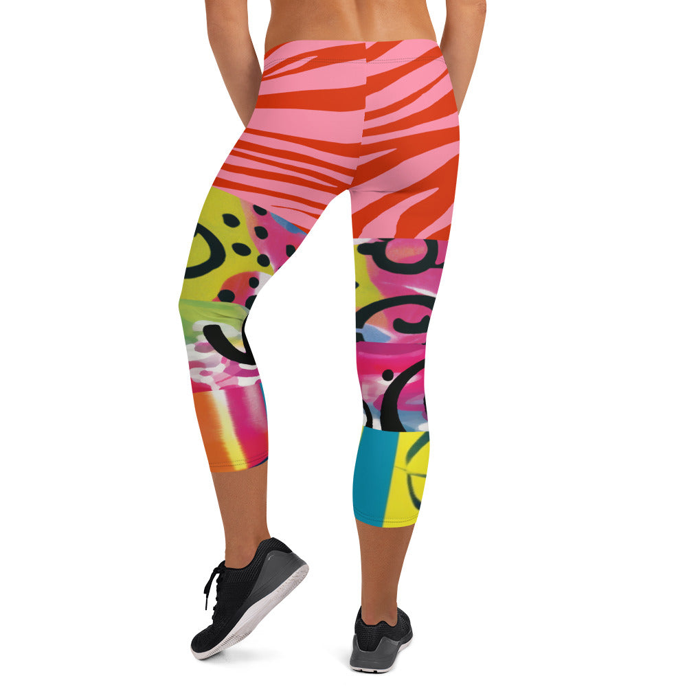 Space Girl in Pink Abstract Capri Leggings