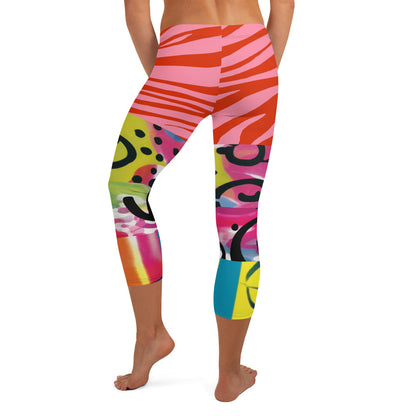 Space Girl in Pink Abstract Capri Leggings