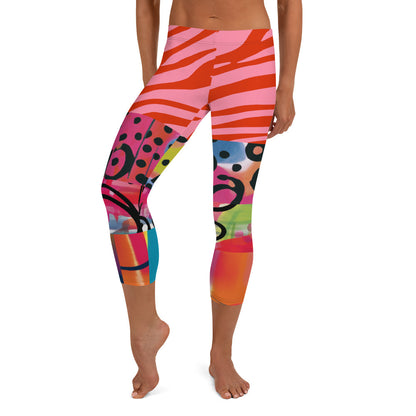 Space Girl in Pink Abstract Capri Leggings