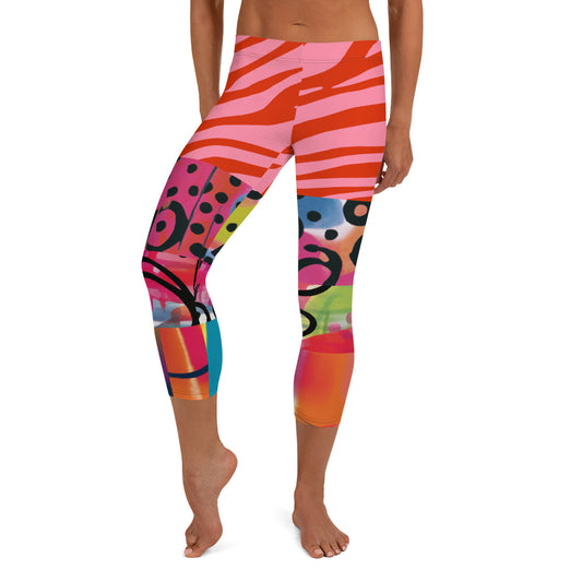 Leggings Capri Chica espacial en rosa abstracto