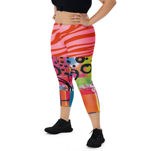 Leggings Capri Chica espacial en rosa abstracto