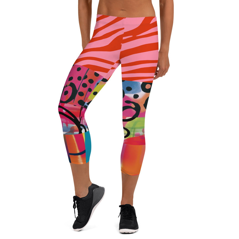 Space Girl in Pink Abstract Capri Leggings