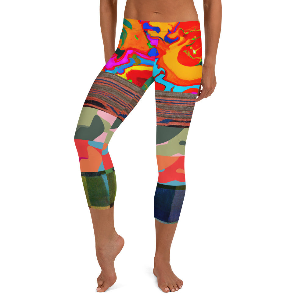 Leggings capri de camuflaje a rayas florales de Brother Man sobrenatural